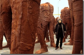 Abankanowitz withone of her pieces in Chicago