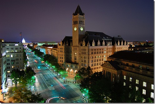 Old Post Office in Washington, DC at night 