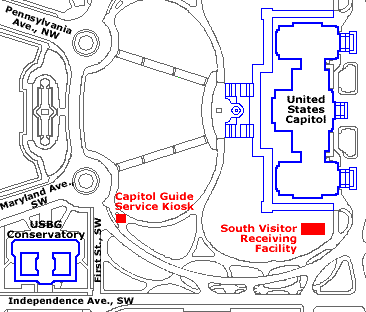 Map Showing Capitol Guide Service Kiosk and South Visitor Receiving Facilty